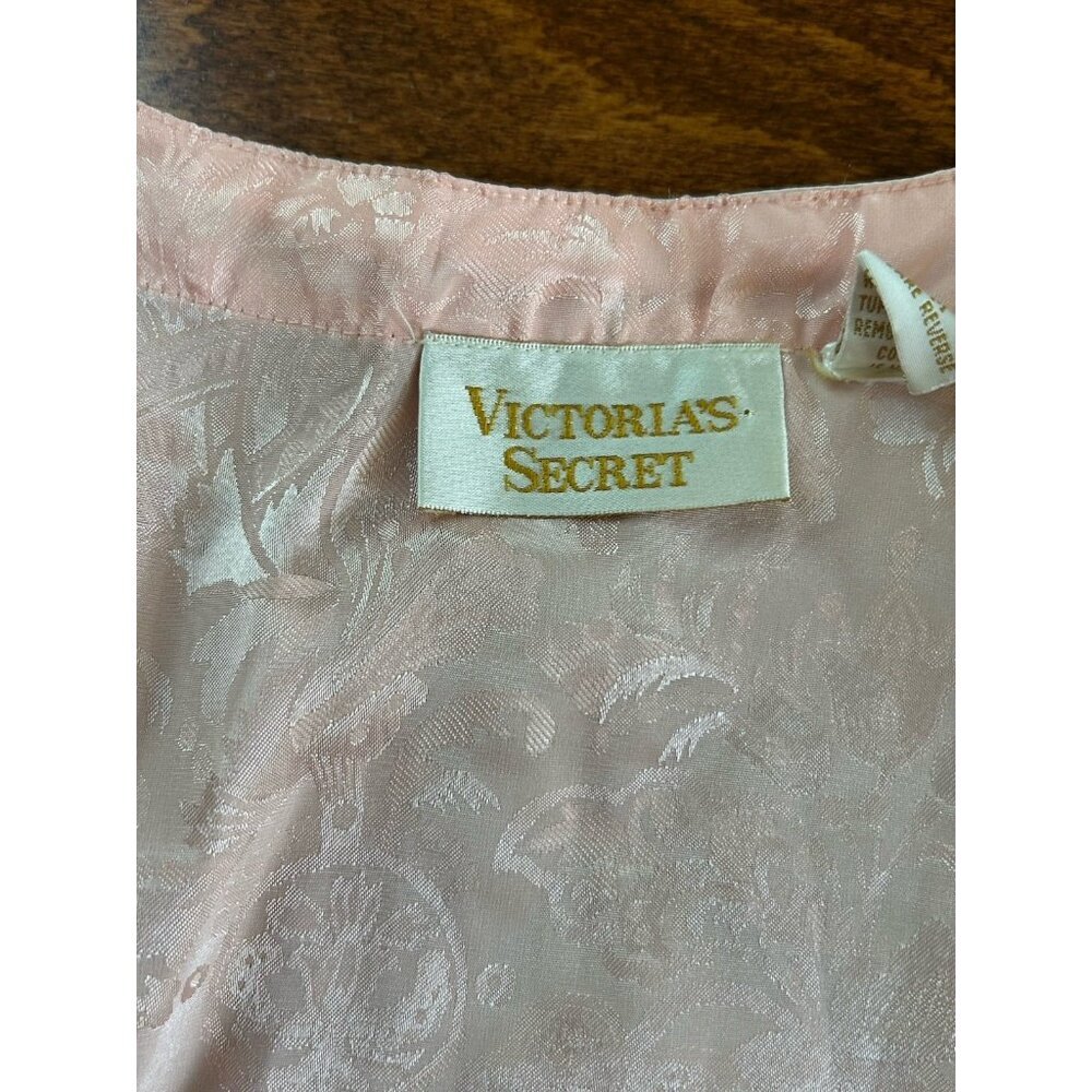 Victoria's Secret Satin Pajama Set M Pink‎ Peach Gold Label Floral Lace DEFECT - Picture 4 of 13